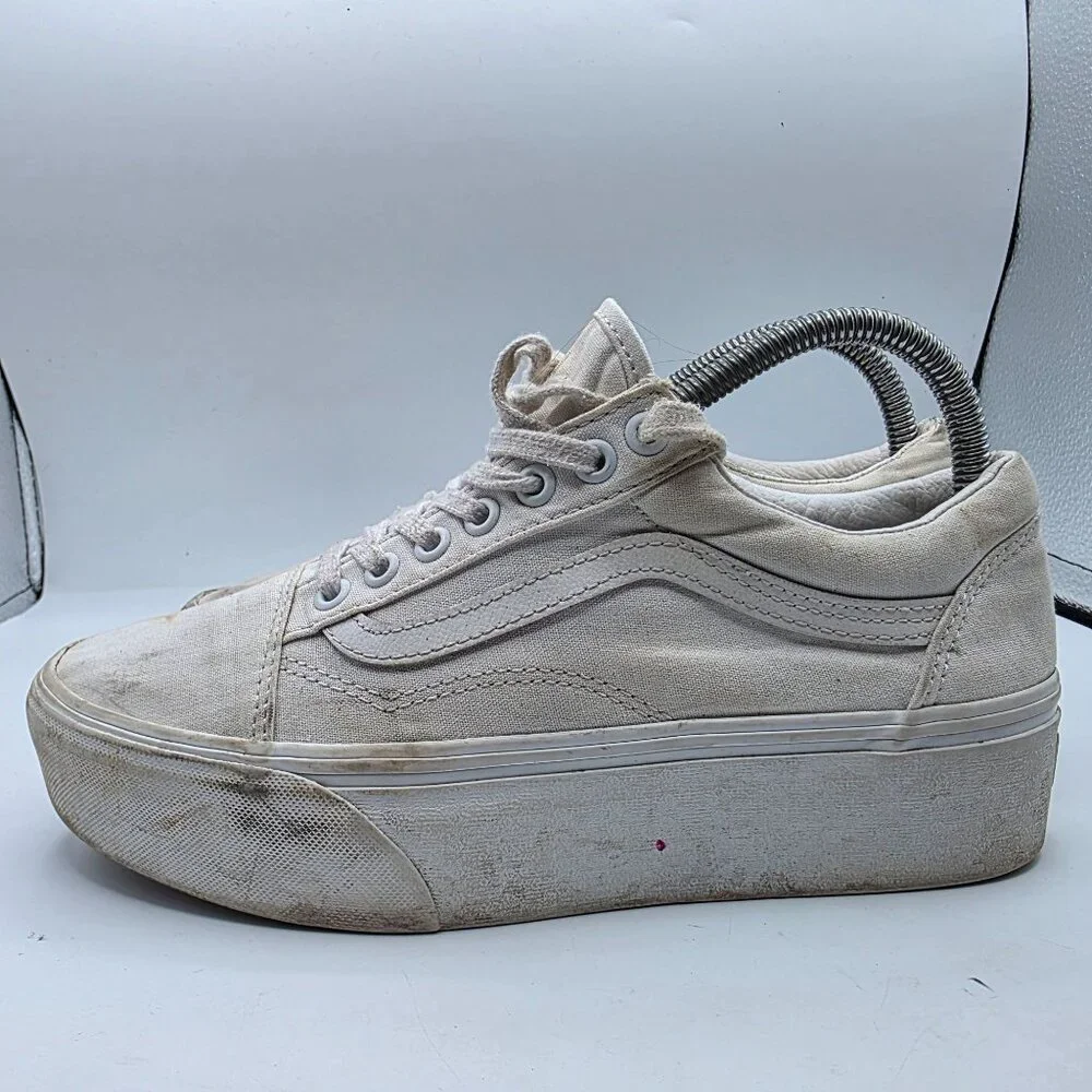 Vans Old Skool Platform Womens Size 8.5 Triple White Athletic Shoes Walking